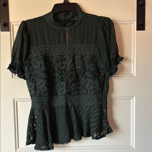 Haute Monde Green Flutter Sleeve Peplum Blouse